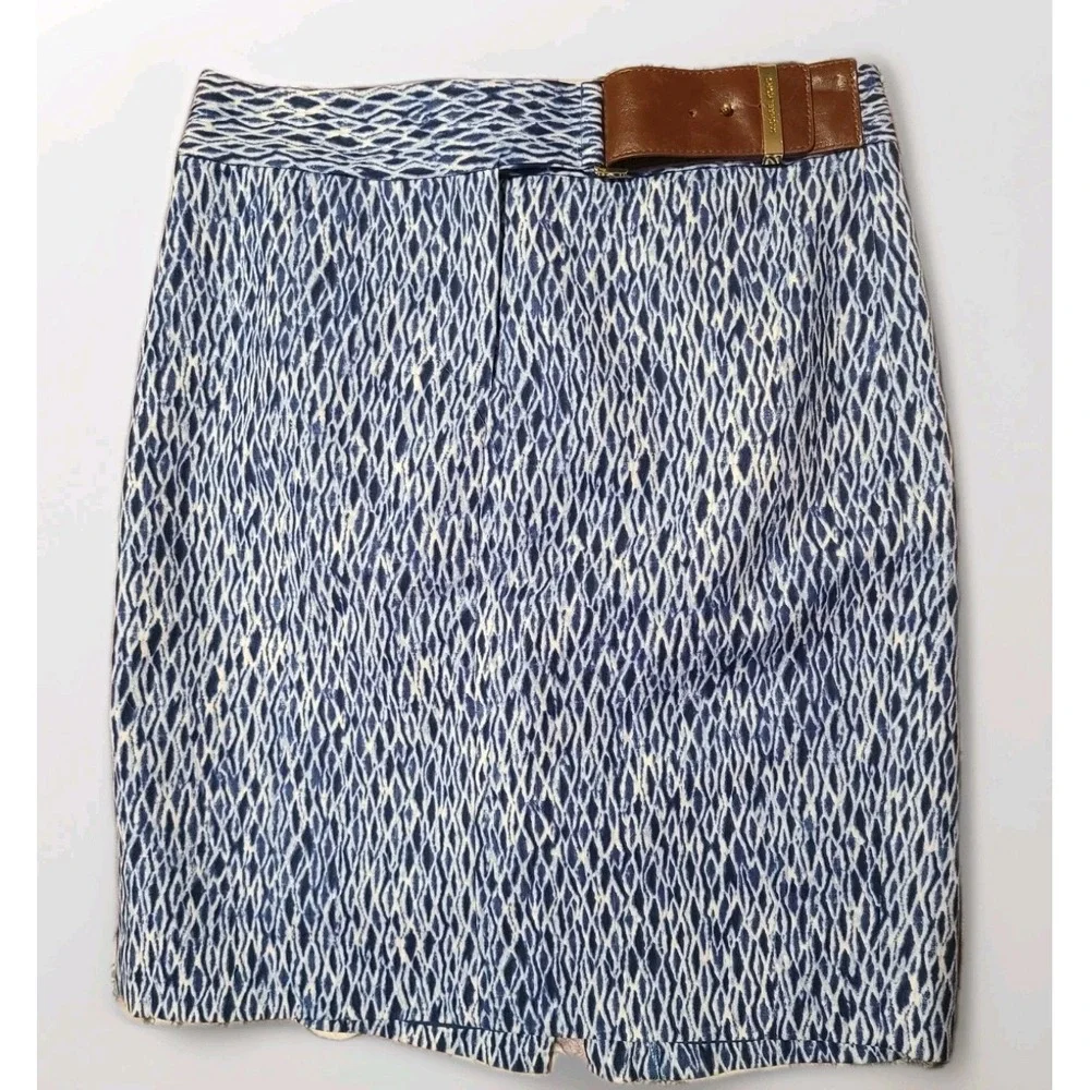 Michael Kors Blue Printed Faux Belt Pencil Skirt Sz 2‎